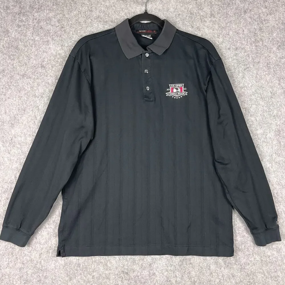 Nike Tiger Woods 2010 US Open‎ Polo Shirt Mens Medium Black Dri-FIT Drop Needle